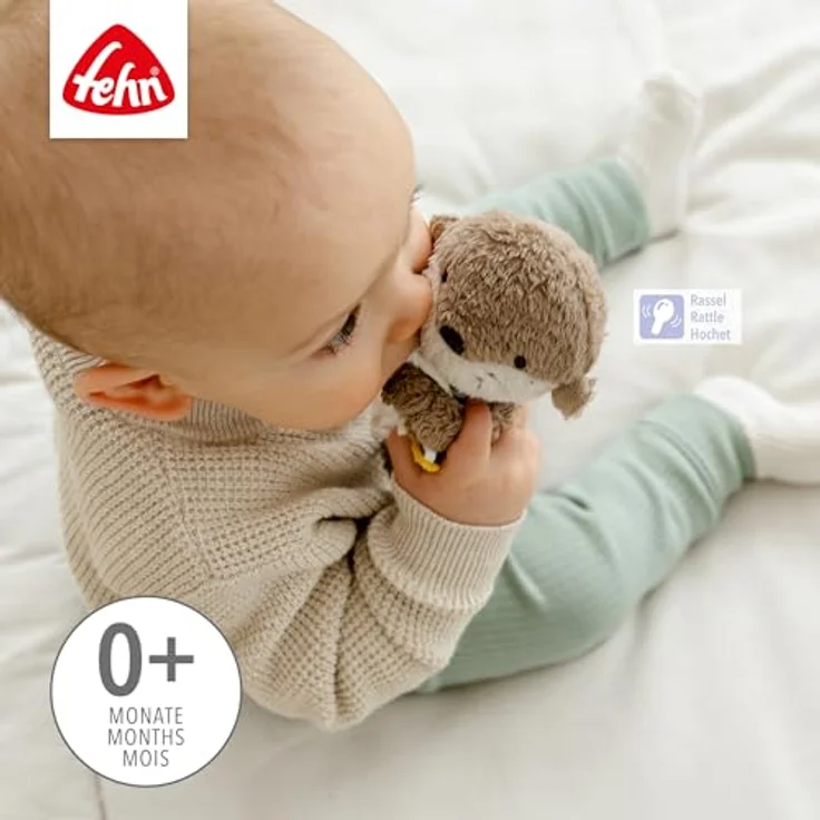 Fehn Greifling Otter Theo, Stabgreifling mit Rassel und Quietsche, für Babys ab 0 Monaten, ideal als Geschenk – Bild 3