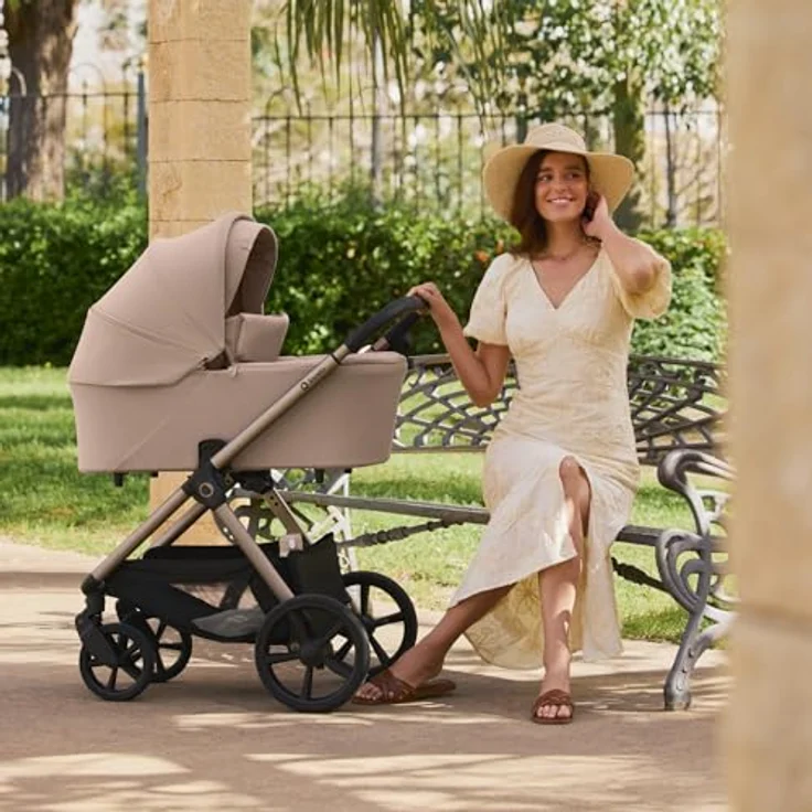 Lionelo Kinderwagen Carmine 3in1, mit Autositz i-Size, Babywanne & Buggy, GravelTech Räder, Federung, UPF50+, Beige – Bild 16