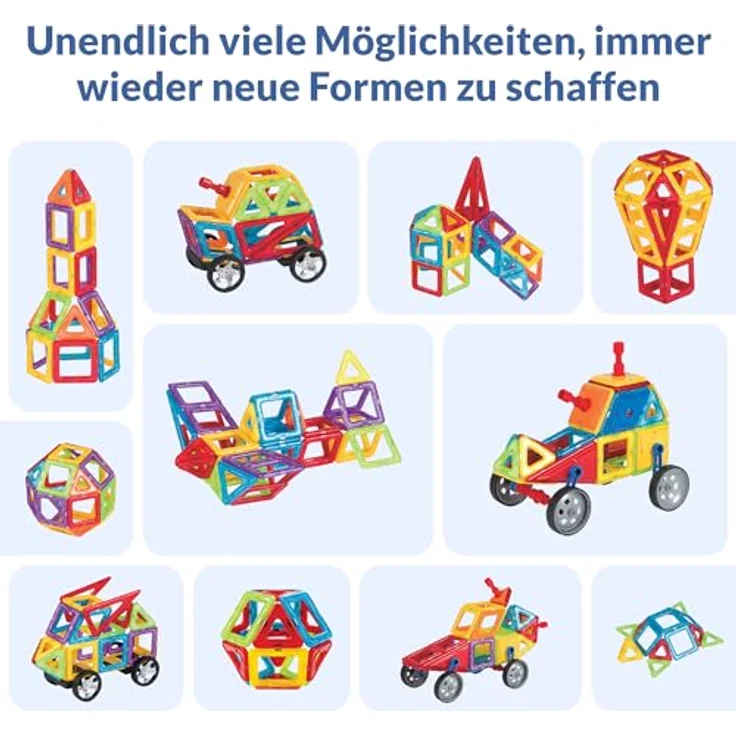 Limmys Magnetische Bausteine – Magnetspielzeug ab 3 Jahre für Jungen und Mädchen – Pädagogisches Naturwissenschaftliches Spielzeug 74-teilig mit Ideenheft – Bild 3