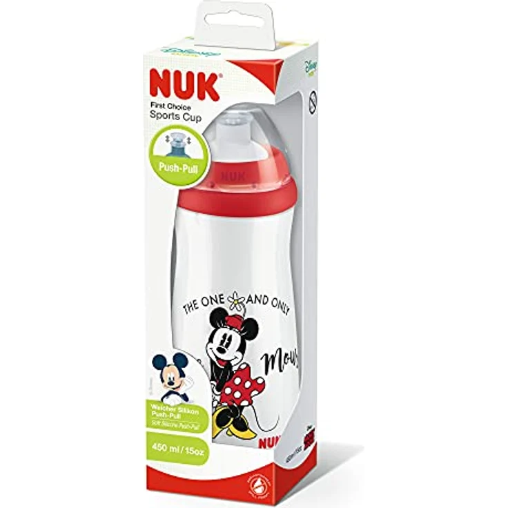 NUK First Choice Mickey Mouse Kinderflasche, 450 ml, grau, mit weichem Trinkschnabel für Kinder ab 36 Monaten – Bild 3
