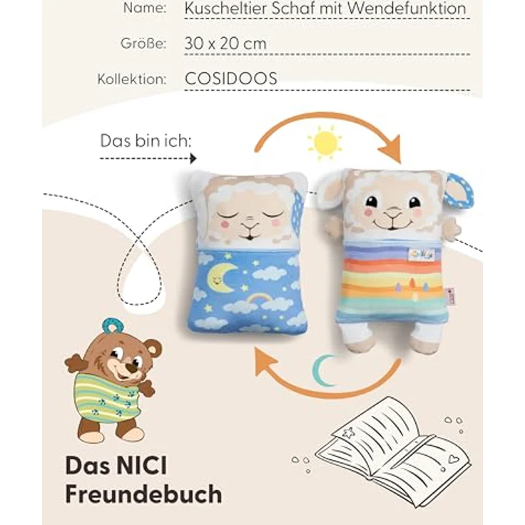 NICI Kuscheltier Schaf Cosidoo, Wendefunktion mit Stauraum, 30x20cm, beige – Bild 5