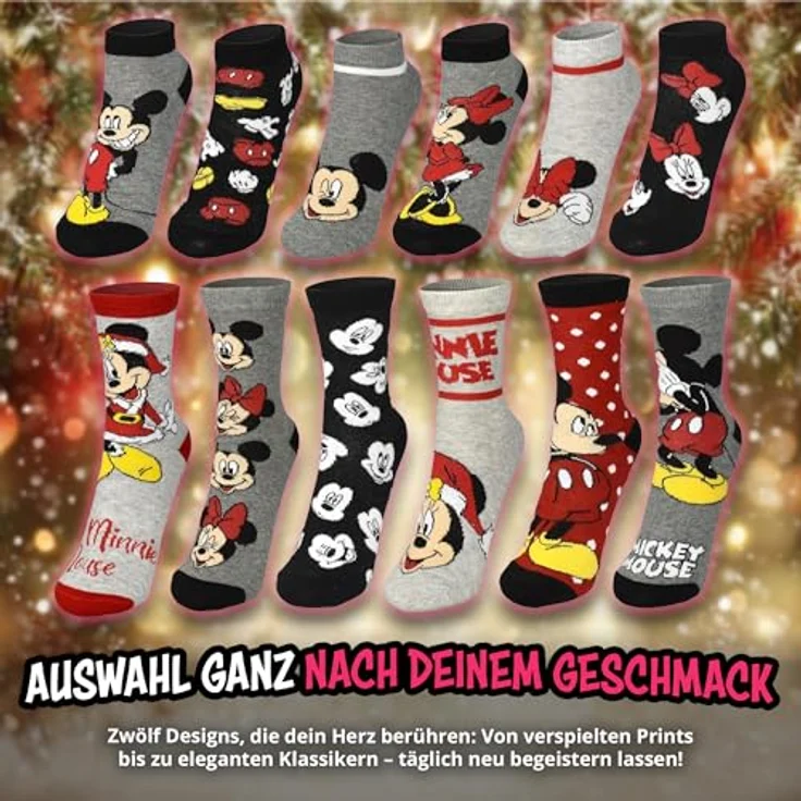 United Labels Disney Minnie Mouse Adventskalender, 12 Paar Socken für Damen Größe 35-41, Sneakersocken und lange Socken, offiziell lizenziertes Merchandise – Bild 4