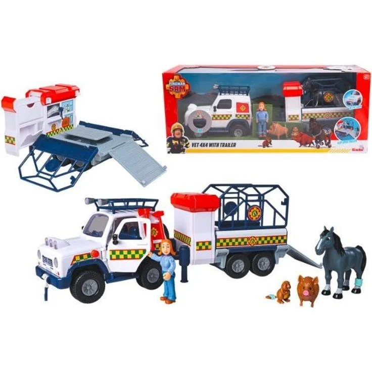 No Name Feuerwehrmann Sam Veterinärmedizinische Rettung 925-2624, Spielzeugauto mit Licht, Figur und Zubehör, 34 cm, ab 3 Jahren