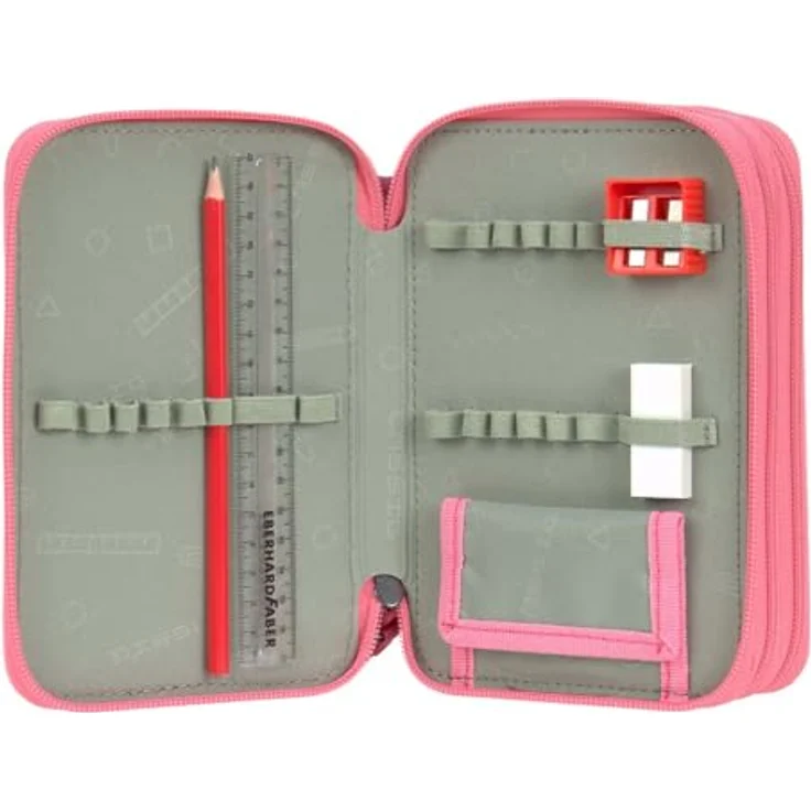 LÄSSIG Unique School Triple Pencil Case Slim Pink, Federmäppchen mit tollem Design und umfangreichem Set an Stiften – Bild 3