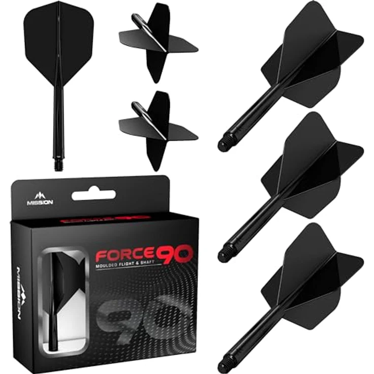 Mission Darts Mission Force 90 Black NO6, Dart Flights Medium mit integriertem Flight- und Schaftsystem für präzise Flugbahn – Bild 1