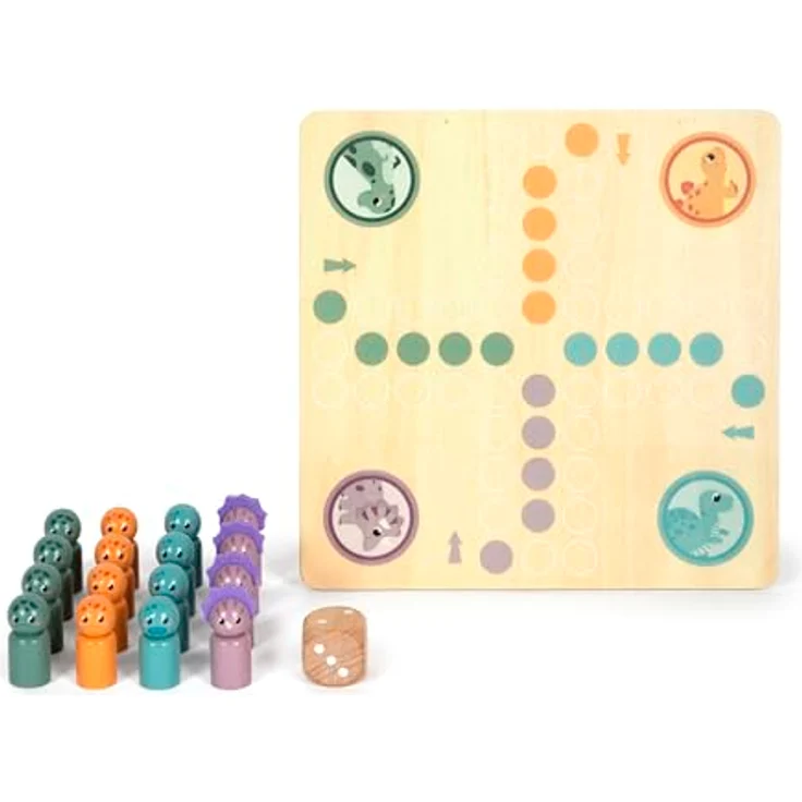 Small Foot Ludo „Dino“, Gesellschaftsspiel aus FSC® 100%-zertifiziertem Holz, Brettspiel für Kinder ab 4 Jahren – Bild 3