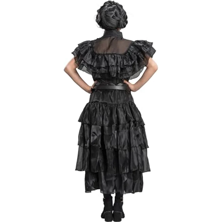 Chaks Ballkleid Wednesday, offiziell lizenziertes Kostüm in schwarz, Größe 134/140 für Halloween und Kostümpartys – Bild 2