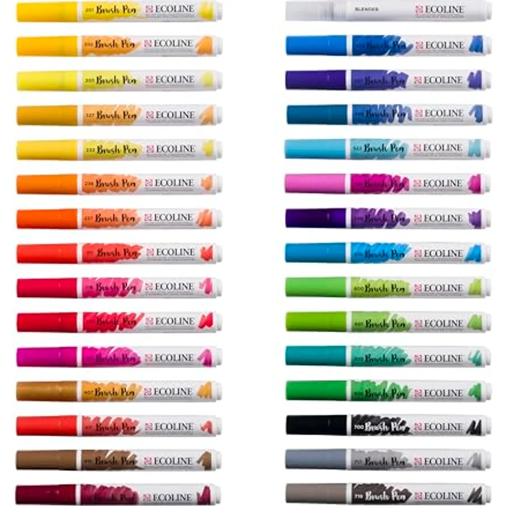 Ecoline Brush Pen-Set 30 flüssige Aquarellstifte, Grundtöne – Mischbare Pinselstifte für Handlettering und Zeichnungen – Bild 4