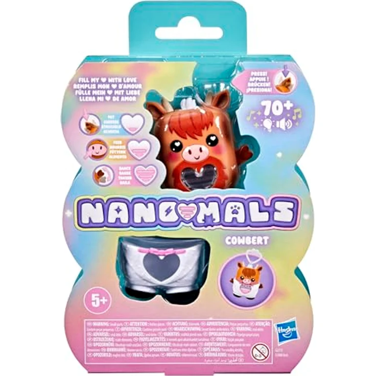 Nano-Mals Hasbro Cowbert Hochlandrind, elektronisches Fidget-Tierchen mit farbwechselnder Herzanzeige und ansteckbarem Smoking-Outfit – Bild 2
