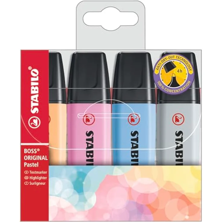 STABILO Marker STABILO Textmarker BOSS® ORIGINAL Pastel, 4er Set in Wolkenblau, Limette, Korallrot und Kirschblütenrosa, inkl. Anti-Dry-Out Technology – Bild 2