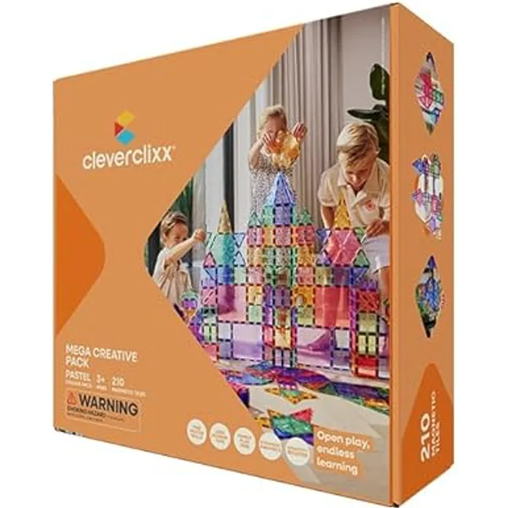 Cleverclixx Mega-Kreativ-Bausatz, Pastellfarben, 210 Teile, langlebiges Magnetspielzeug, erweiterbar, für Kinder ab 3 Jahren