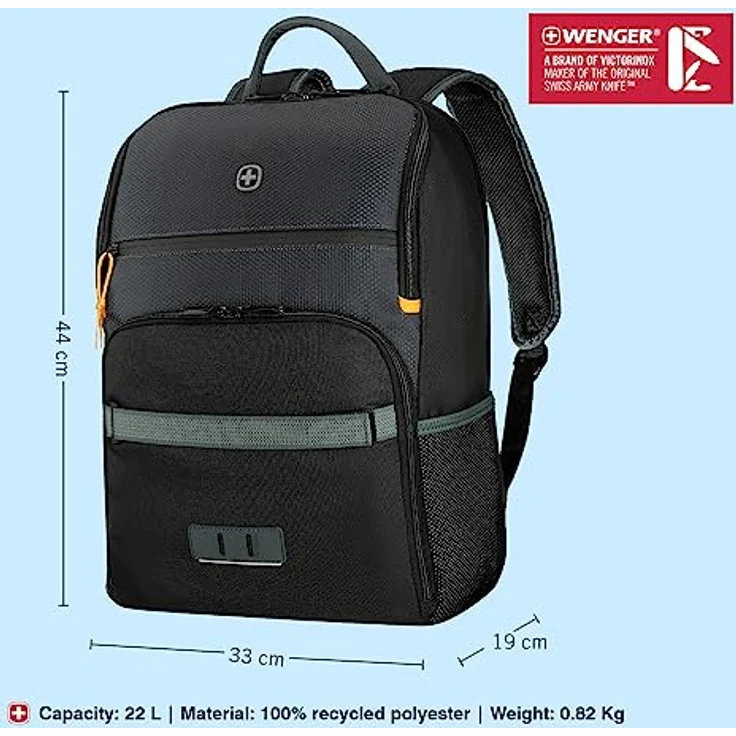 WENGER NEXT 23, Move, Gravity Black, Schwarz, 33cm x 45cm x 21cm, Schwarzer Rucksack – Bild 2