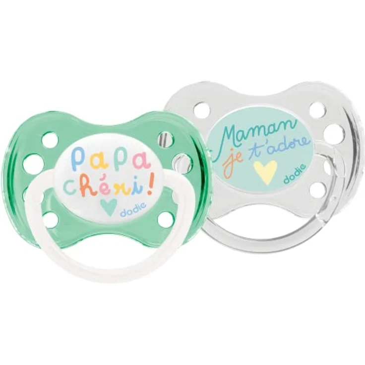 DODIE Set mit 2 anatomischen Schnullern – 0–6 Monate – BPA-frei, beständig – Liebe Mama und Papa – zufällig mit oder ohne Ring – Bild 2