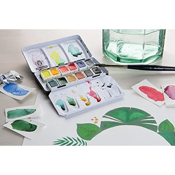 Schmincke Akademie Aquarell kompakter Farbkasten, Grundsortiment mit 12 x 1/2 Näpfchen, hoch lichtechte Künstlerfarben im Metallkasten – Bild 5