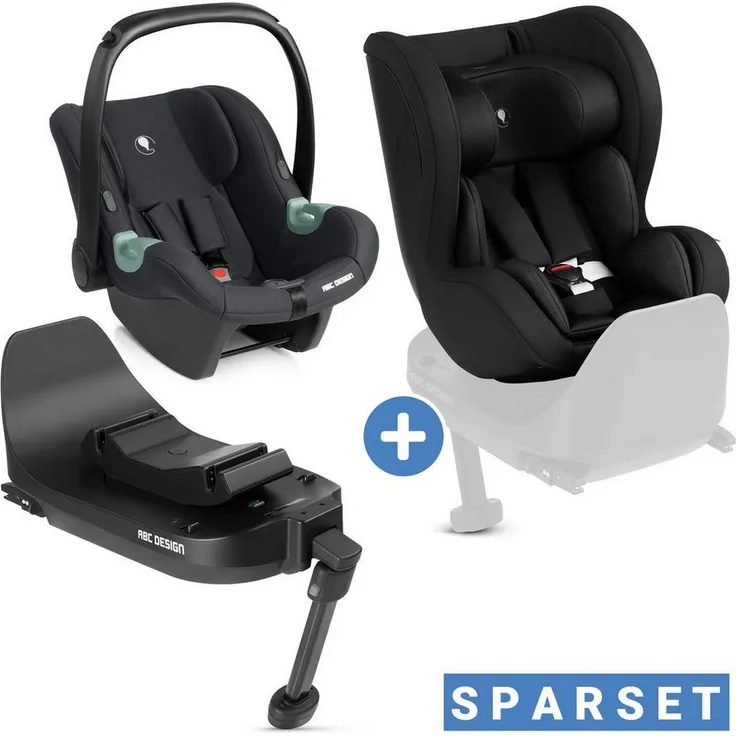 ABC Design Babyschale Tulip - Black, i-Size Autositz Set mit Reboarder Lily & Isofix Basis, ab Geburt bis 15 Monate
