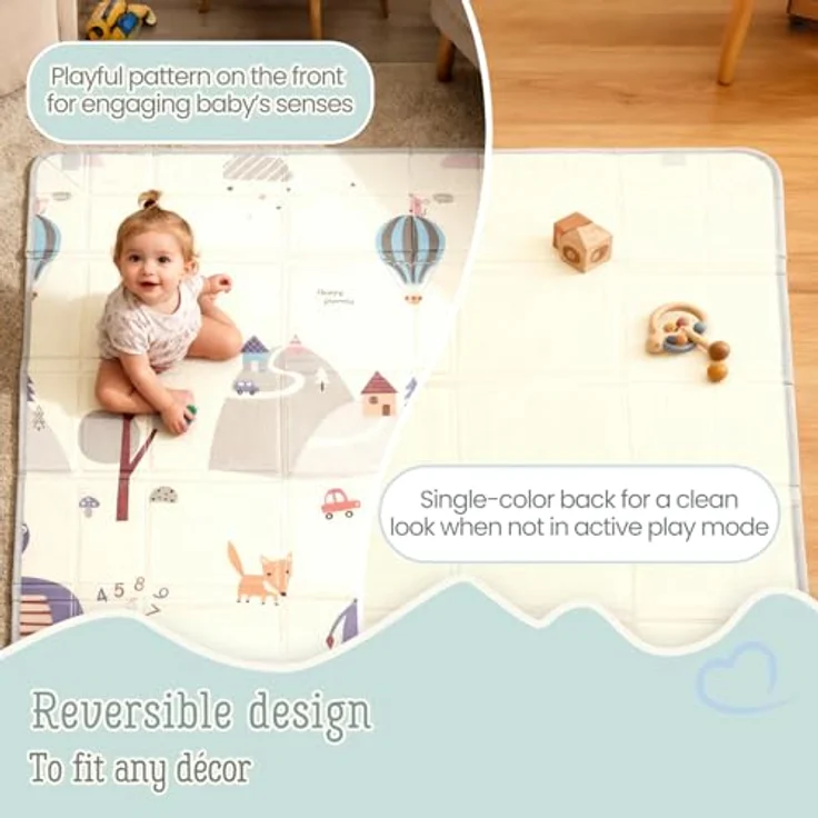 Freudeskind Faltbare Krabbelmatte Baby, große Schaumstoff Spielmatte mit Wasserfestigkeit, Elefanten Grau, convertible to play arena – Bild 3