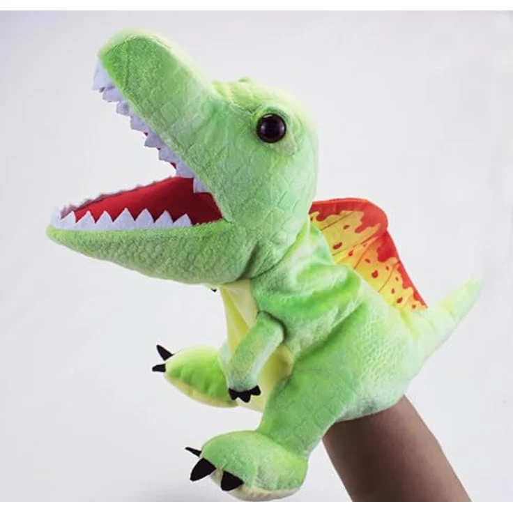 LOMTRATS Dinosaurier-Handpuppen, Triceratops und Tyrannosaurus Rex mit beweglichen offenen Mündern, ca. 30 cm, Plüschmaterial, fördert kreatives Spiel und Geschichtenerzählen – Bild 1