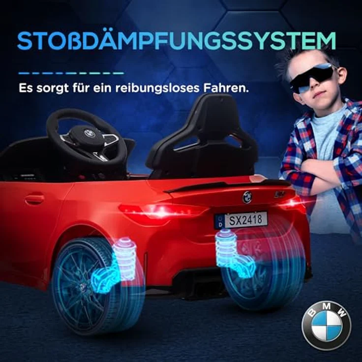 AIYAPLAY Elektro-Kinderauto 12V mit 2,4G-Fernbedienung, MP3, USB, LED-Lichte, Hupe, Belastbarkeit 25 kg, Rot - Preisvergleich – Bild 6