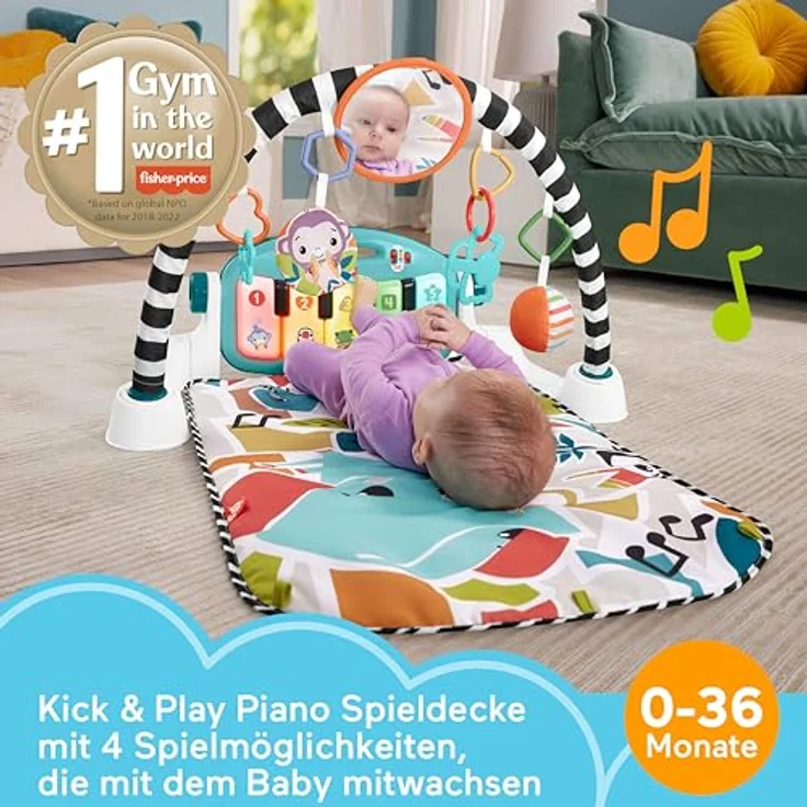 Fisher-Price Kontrast Kick & Play Pianospieldecke, tragbares Musikspielzeug mit Smart-Stages-Lerninhalten, ab 0 Monaten, mehrfarbig, HYH59 – Bild 3