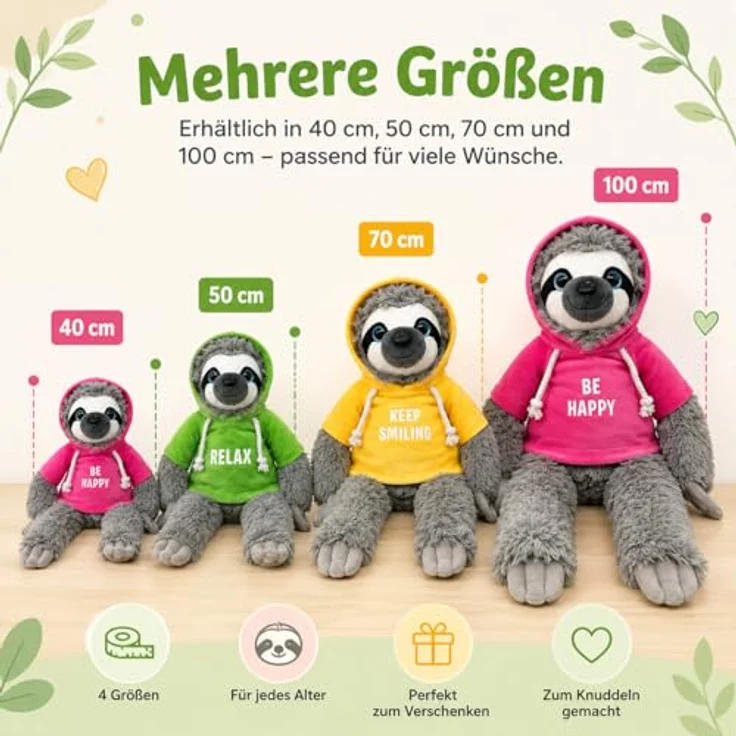 SOMA Faultier Kuscheltier XXL 40 cm Plüschtier Be Happy pink, flauschiges hochwertiges Stofftier für Kinder und Erwachsene, ideales Geschenk für Weihnachten und Halloween – Bild 8