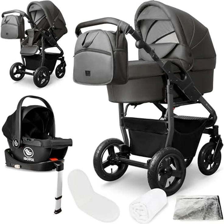 Bergsteiger Capri Kombikinderwagen 4-in-1 – Babywanne, Sportsitz, i-Size Babyschale, Isofix-Station, höhenverstellbar, faltbar, Luftreifen, inklusive Zubehör – Bild 1