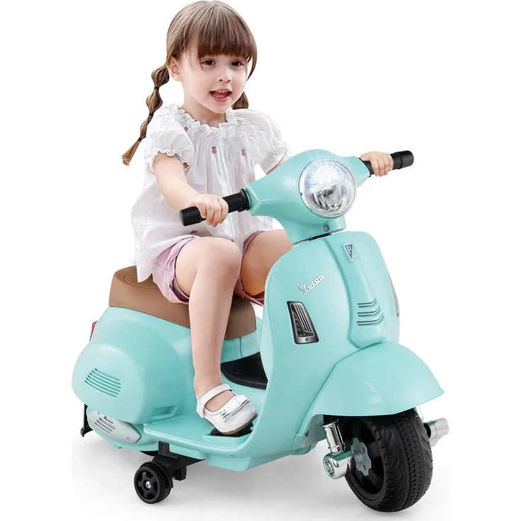 COSTWAY Vespa 6V Elektrisches Kindermotorrad, mit LED-Scheinwerfer & Hupe, 2-2,5 km/h, für Kinder 18-36 Monate, Grün