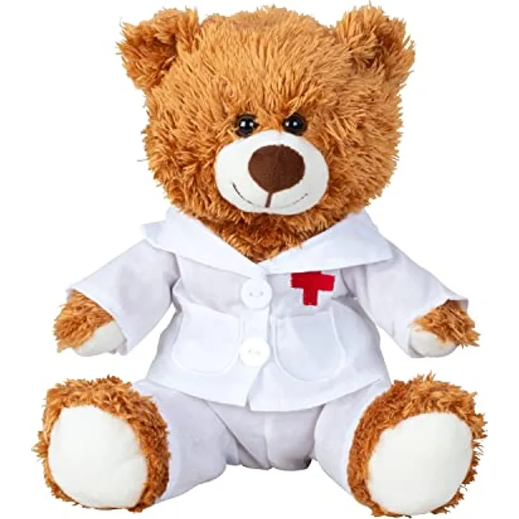 Geschenkestadl Teddybär Doktor 23 cm, braun mit weißer Arztkleidung aus 100% Polyester