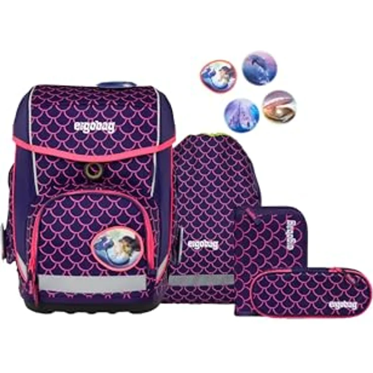 ergobag cubo Set, ergonomischer Schulrucksack 5-teilig mit individuellem Design, für 1. Klasse Grundschule, Jungen und Mädchen, 28 x 40 x 25 cm, wasserabweisend und reflektierend – Bild 1