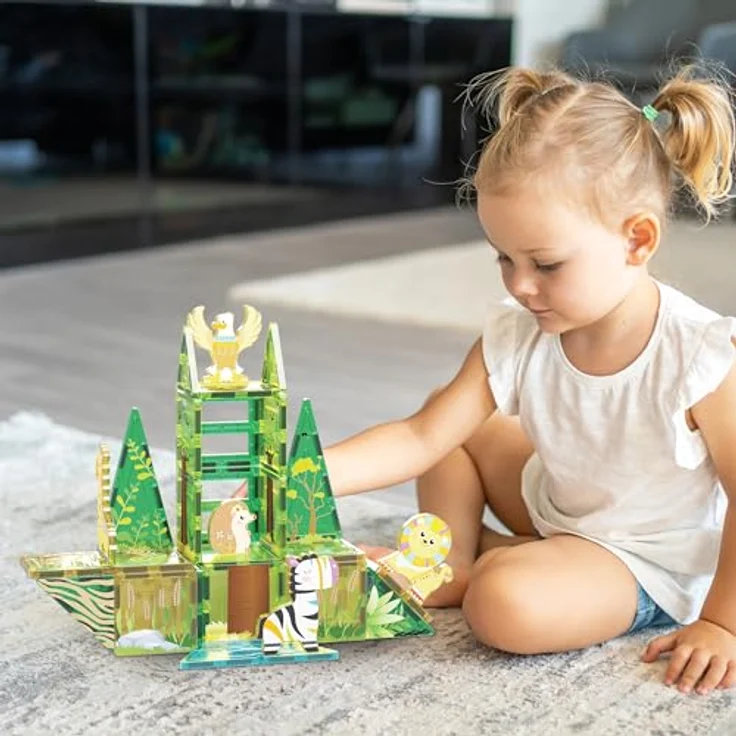 PicassoTiles PTQ12, Magnet Tile Building Block Safari Set mit 8 Tierfiguren, kreative Konstruktionsspielwaren für Kinder ab 3 Jahren – Bild 2