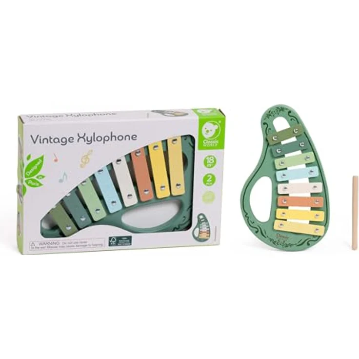 Classic World Vintage-Xylophon, umweltfreundliches Musikinstrument aus FSC-zertifiziertem Holz, ideal für Kinder ab 18 Monaten, charmante Vintage-Farben – Bild 5
