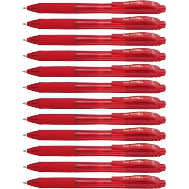 Pentel Energel X Retractable Gel Pen, 0,35 mm, schnell trocknende Tinte, nachfüllbar, Rot, 12 Stück