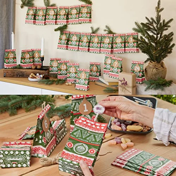 LIVAIA Adventskalender Tüten zum Befüllen, Papiertüten klein – Weihnachtliche Motive, DIY Set 2023 – Bild 4