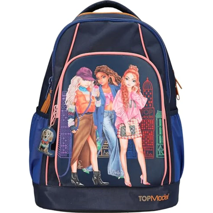 Depesche 12565 TOPModel City Girls - Schulrucksack in Dunkelblau mit Model-Motiv, Schultasche mit verstellbaren Trägern und Anhänger – Bild 1