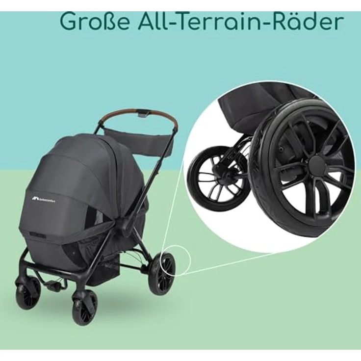 Bebeconfort Helios Zwillingswagen, 2-in-1 Kinderwagen ab Geburt, 0–22 kg, 2 gegenüberliegende Sitze, All-Terrain-Räder, kompakt zusammenklappbar, schützendes Verdeck, Mineral Graphite – Bild 5