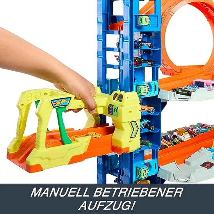 HOT WHEELS Ultimative Garage - Mehrere Ebenen, Rennspaß, Stunt-Abenteuer, Drachenkampf, Autowaschanlage, Looping, Spurwechsler, Fahrstuhl, 2 Autos, für Kinder ab 5 Jahren, HKX48 – Bild 4