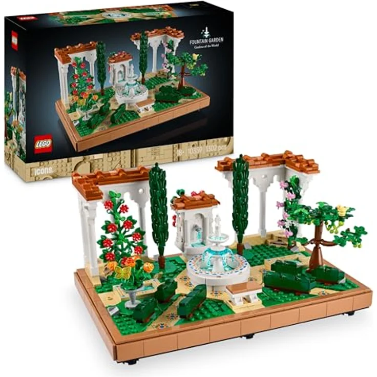 LEGO Icons Springbrunnengarten, Bauset für Erwachsene, Deko fürs Wohnzimmer oder Büro, anpassbares Modell eines Gartens, mit Zypressen, Weinreben und anderen Pflanzen, Kollektion Gärten der Welt 10359, Klemmbausteine – Bild 1