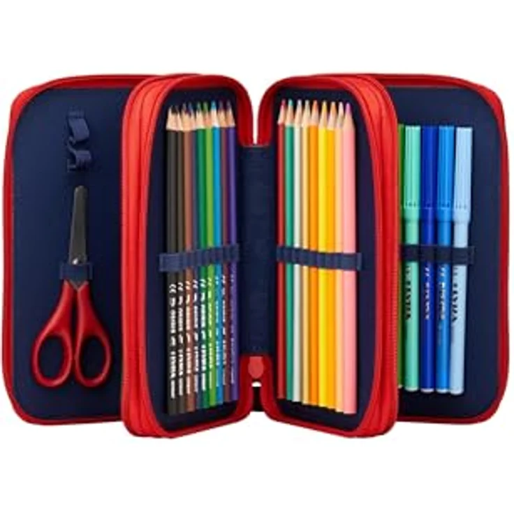ergobag Maxi Mäppchen Set 40-Teilig, Lyra Bunt- und Filzstifte, Kleingeld Fach, Lineal, Schere AlarmBärreitschaft - Rot – Bild 2