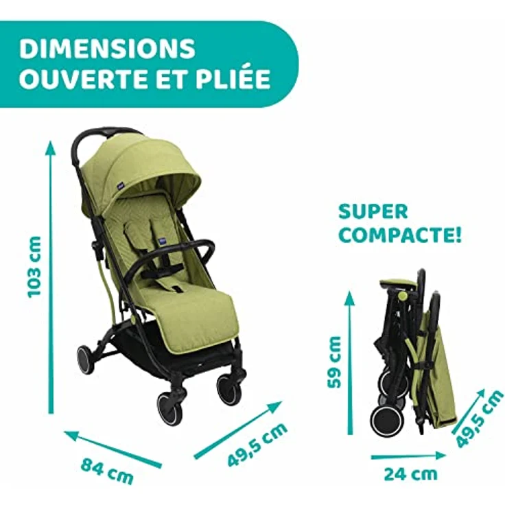 Chicco Trolley Me Kinderwagen, ultraleicht, kompakt, faltbar und neigbar von der Geburt bis 15 kg, mit Trolley-System, Regenhülle und ausziehbarem Verdeck – Feile – Bild 6