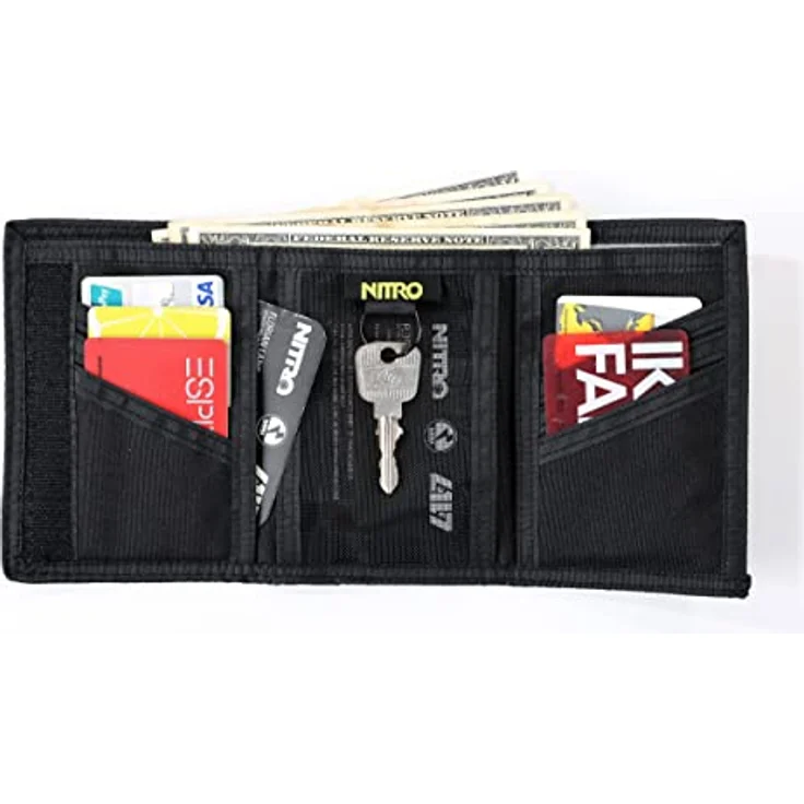 NITRO Wallet, Geldbörse für Kinder, Tough Black, mit Kleingeldfach, 2 Fächern für Scheine, 6 Kreditkartenfächern und Schlüsselring – Bild 8