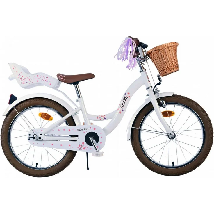 Volare Blossom 18 Zoll Kinderfahrrad für Mädchen, Weiß, mit geschlossenem Kettenschutz, höhenverstellbarem Sattel und Lenker, Hand- und Rücktrittbremse