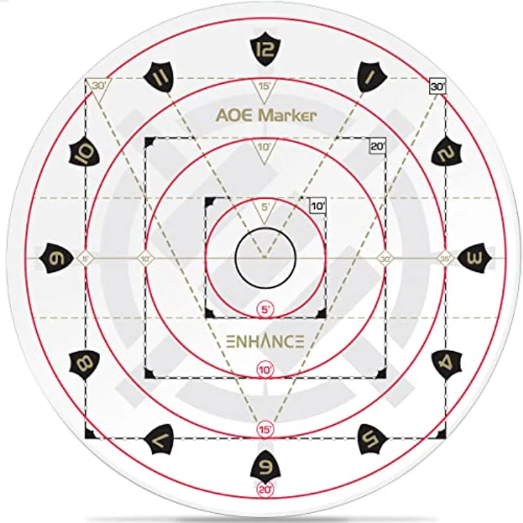 ENHANCE Spell AOE Damage Marker, Zaubervorlage für D&D mit 1-Zoll-Skala, klar acryl, robust und ideal für Gitter- und gitterlose Schlachtmatten