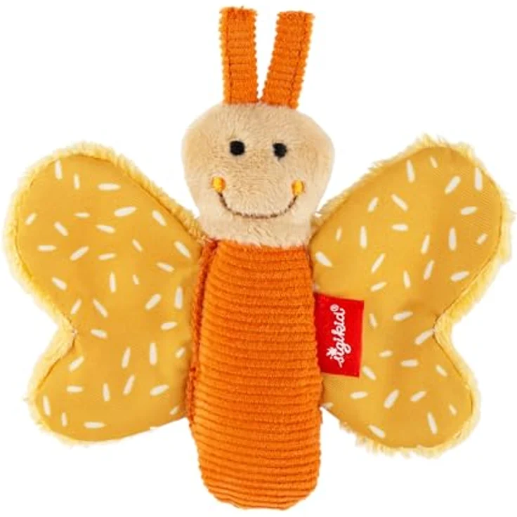 Sigikid Greifspielzeug Red Stars Schmetterling, gelb-orange, mit Knisterfolie, 9 cm, waschbar bei 30 °C – Bild 1