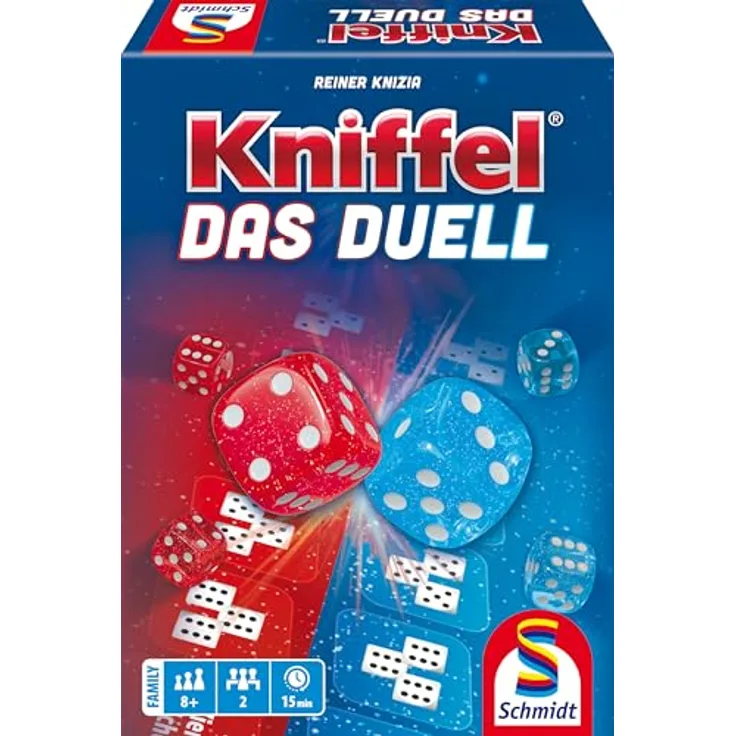 Schmidt Spiele 49480 Kniffel, Das Duell, Würfelspiel für 2 Spieler, Tauziehen-Mechanismus, ab 8 Jahren
