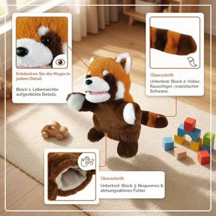 LOMTRATS 2026 Tierhandpuppen Set, Wolf, Tiger, Löwe und Affe mit beweglichen Mündern, ca. 25 cm, ideal für Geschichtenerzählen und Vorschulalter – Bild 3