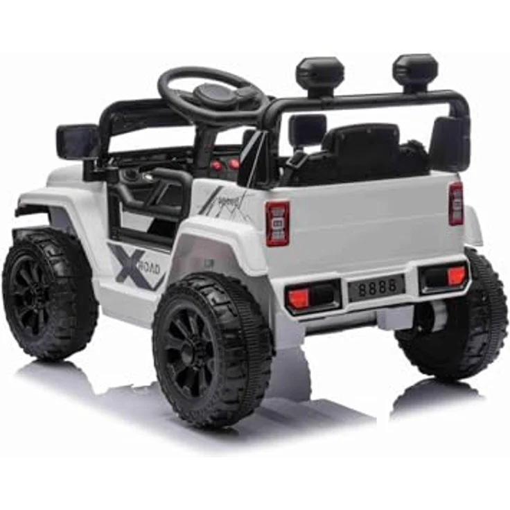 RIRICAR Kinder elektroauto Offroad New mit Hinterradantrieb, weiß, Lithium-Batterie, hohes Fahrgestell, breiter Sitz, Hinterradfederung, 2,4-GHz-Fernbedienung, MP3-Player mit USB/AUX-Anschluss, LED-Leuchten – Bild 4