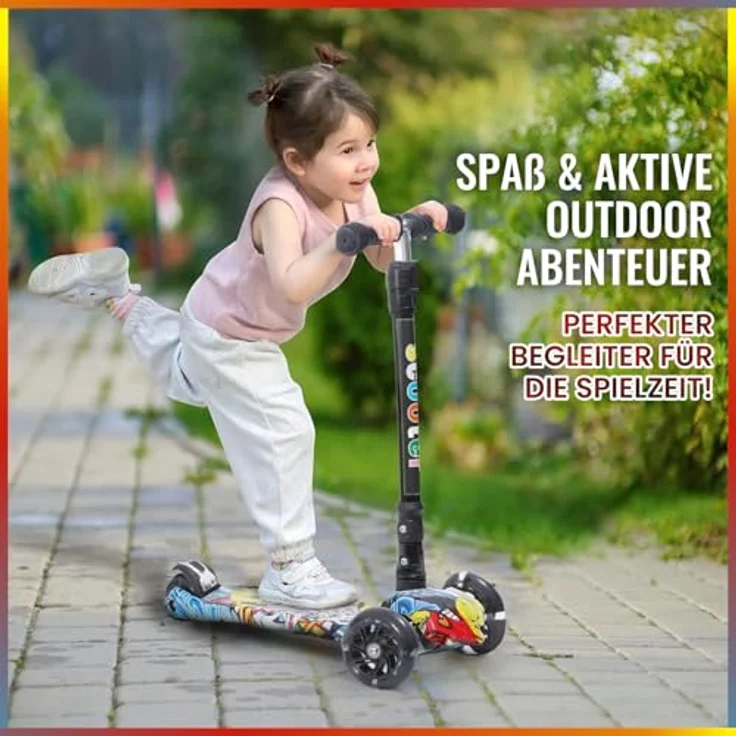 Europebazar Habib Kinderroller Metall-Roller 3-Rad, klappbar mit LED Licht, bis 50kg, Schwarz – Bild 5