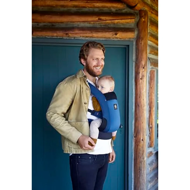 Ergobaby Away Babytrage, Reisetrage für Babys und Kleinkinder (5,4-15,9 kg), 2-Positionen Bauchtrage Rückentrage Baby Tragetasche, Midnight Blue – Bild 4