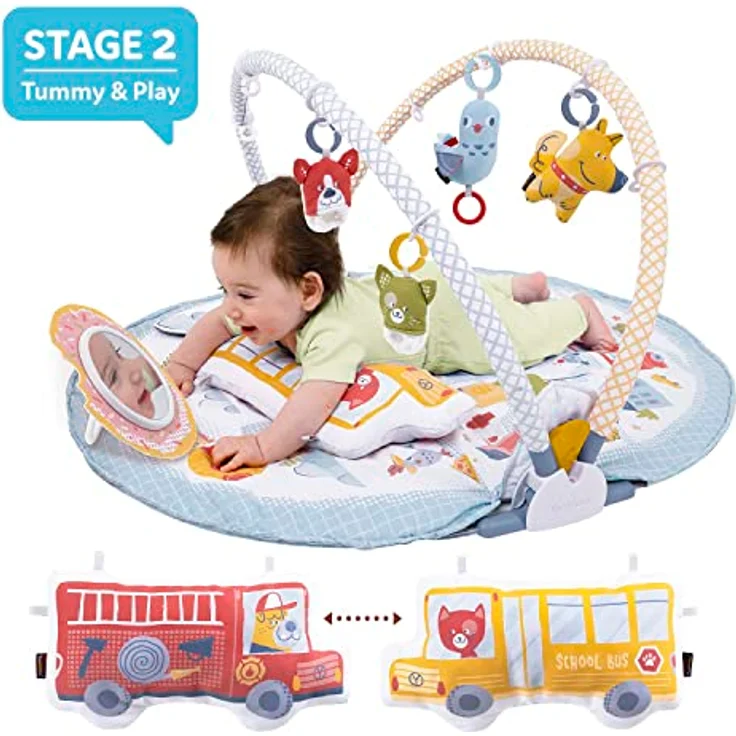 Yookidoo Baby Gym Urban, 3-in-1 Activity Center für Neugeborene mit Bauchlage-Spielzeug, Kissen & Babyspiegel, bunt, 0–12 Monate – Bild 3