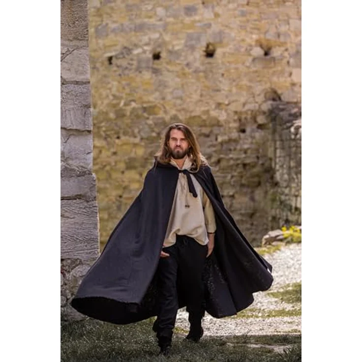Leonardo Carbone Unisex Klassischer Mittelalter Umhang Elinor - Wasserabweisend, 131 cm lang, Schwarz – Bild 5