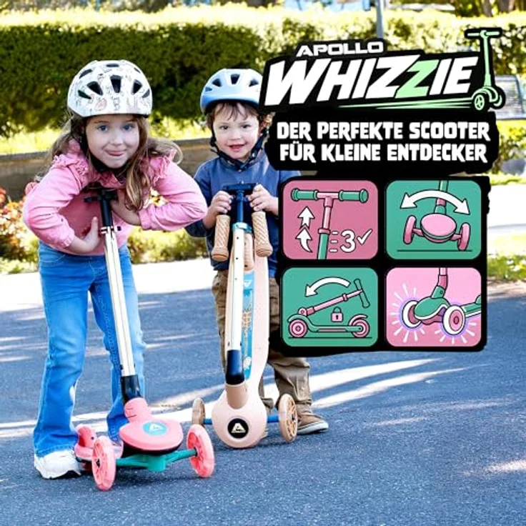 Apollo Whizzie LED Kinderroller, höhenverstellbarer Dreiradscooter für Kinder ab 3 Jahre, leuchtende LED-Räder, bis 60 kg belastbar – Bild 6
